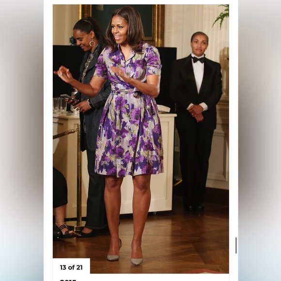 Moschino Floral Dress US 8 Purple Cotton As Seen on Michelle Obama Rare - Picture 1 of 13